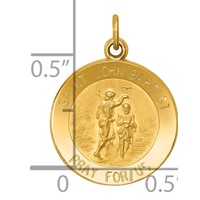14K Yellow Gold Polished and Satin Solid St John the Baptist Medal Round Pendant view 3