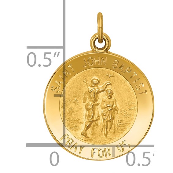 14k Polished and Satin Solid St John the Baptist Medal Round Pendant