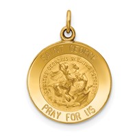 14K Polished and Satin Solid Saint George Medal Round Charm view 1