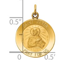 14K Yellow Gold Polished and Satin Solid Saint Peter Medal Round Charm view 3