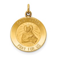 14K Yellow Gold Polished and Satin Solid Saint Peter Medal Round Charm view 1