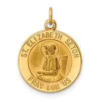14K Polished and Satin Solid Saint Elizabeth Seton Medal Round Charm view 1