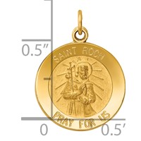 14K Yellow Gold Polished and Satin Solid Saint Roch Medal Round Charm view 3