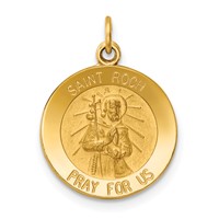 14K Yellow Gold Polished and Satin Solid Saint Roch Medal Round Charm view 1