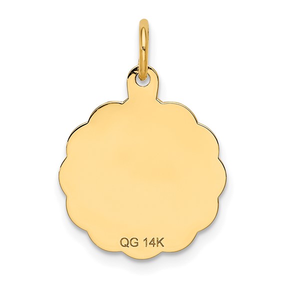 14k Solid Star of David Round Disc with Scalloped Edge Charm