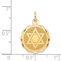 14K Solid Star of David Round Disc with Scalloped Edge Charm view 4