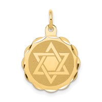14K Solid Star of David Round Disc with Scalloped Edge Charm view 1