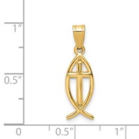 14K Yellow Gold Cross Ichthus Fish Pendant view 3