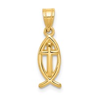 14K Yellow Gold Cross Ichthus Fish Charm view 1