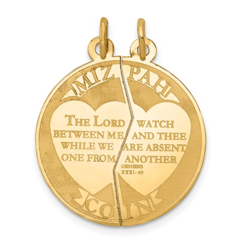 14K Yellow Gold Mizpah Coin 2-piece Round Charm