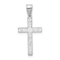 14K White Gold Floral Cross Charm view 1