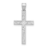 14K White Gold Floral Cross Pendant view 1