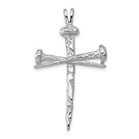14K White Gold Textured Nail Cross Charm view 1