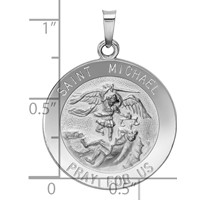 14K White Gold Polished and Satin Solid St. Michael Medal Round Pendant view 3