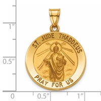 14K Polished and Satin Hollow Saint Jude Thaddeus Medal Round Pendant view 3