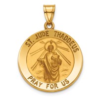 14K Polished and Satin Hollow Saint Jude Thaddeus Medal Round Pendant view 1