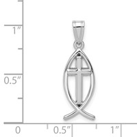 14K White Gold Cross Ichthus Fish Pendant view 3