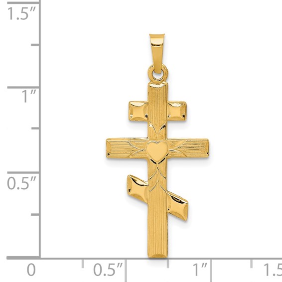 14K Eastern Orthodox Cross with Heart Pendant