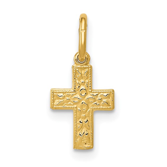 14K Floral Cross Charm
