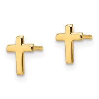 14K Yellow Gold Polished Mini Cross Post Earrings view 2