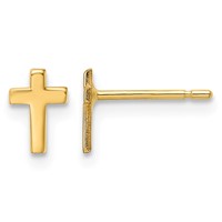 14K Yellow Gold Polished Mini Cross Post Earrings view 1