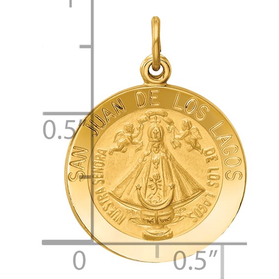 14k Polished and Satin Solid San Juan De Los Lagos Medal Round Pendant