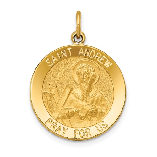 14K Yellow Gold Polished and Satin Solid Saint Andrew Medal Pendant