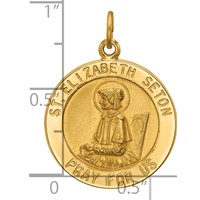 14K Yellow Gold Polished and Satin Solid Saint Elizabeth Seton Medal Round Pendant view 3