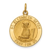 14K Yellow Gold Polished and Satin Solid Saint Elizabeth Seton Medal Round Pendant view 1