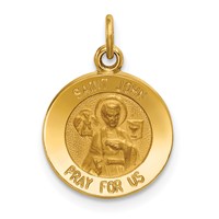 14K Yellow Gold Polished and Satin Solid Saint John Medal Round Charm view 1