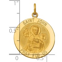 14K Yellow Gold Polished and Satin Solid Saint John Medal Round Pendant view 3