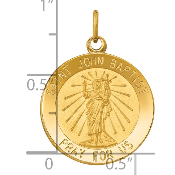 14k Polished and Satin Solid St John the Baptist Medal Round Pendant