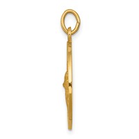 14K Yellow Gold Polished and Satin Solid Saint Gerard Medal Round Pendant view 2