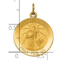14K Yellow Gold Polished and Satin Solid Saint Gerard Medal Round Pendant view 3