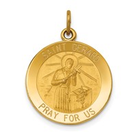 14K Yellow Gold Polished and Satin Solid Saint Gerard Medal Round Pendant view 1