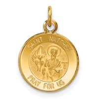 14K Polished and Satin Solid Saint Matthew Medal Round Charm view 1