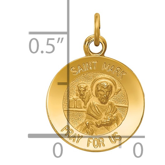 14k Polished and Satin Solid Saint Mark Medal Round Charm