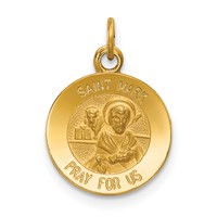 14K Yellow Gold Polished and Satin Solid Saint Mark Medal Round Charm view 1