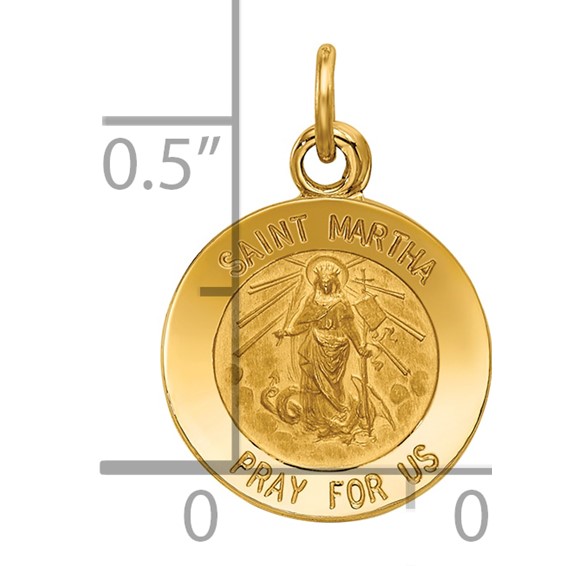 14k Polished and Satin Solid Saint Martha Medal Round Pendant
