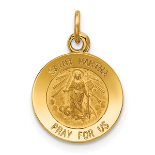 14k Polished and Satin Solid Saint Martha Medal Round Pendant