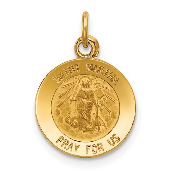14k Polished and Satin Solid Saint Martha Medal Round Pendant