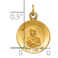 14K Yellow Gold Polished and Satin Solid Saint Paul Medal Round Charm view 3