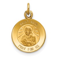 14K Yellow Gold Polished and Satin Solid Saint Paul Medal Round Charm view 1