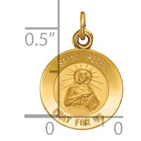 14K Yellow Gold Polished and Satin Solid Saint Peter Medal Round Charm view 3