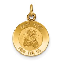 14K Yellow Gold Polished and Satin Solid Saint Peter Medal Round Charm view 1