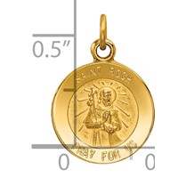 14K Yellow Gold Polished and Satin Solid Saint Roch Medal Round Charm view 3