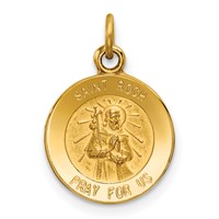 14K Yellow Gold Polished and Satin Solid Saint Roch Medal Round Charm view 1