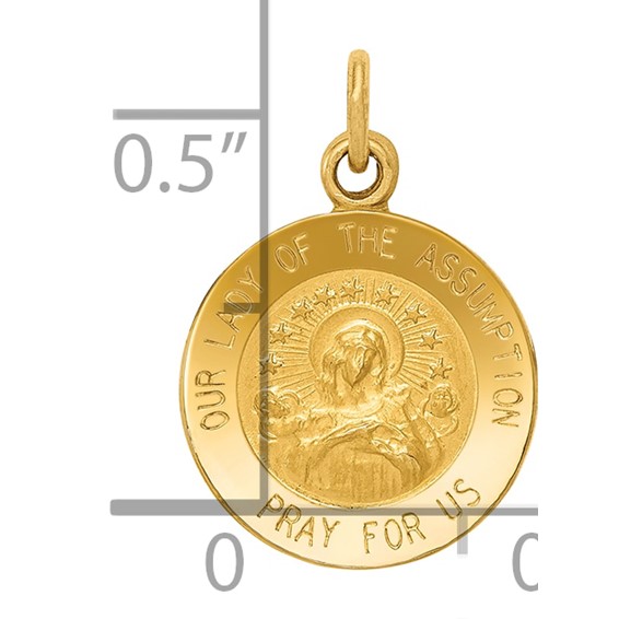 14k Polished and Satin Solid Our Lady Of The Assumption Medal Round Charm