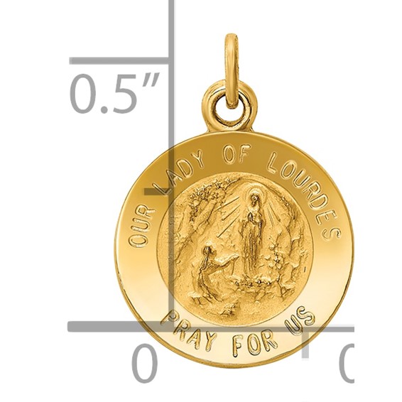 14k Polished and Satin Solid Our Lady of Lourdes Medal Round Charm