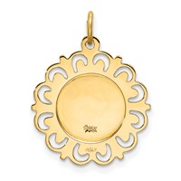 14K Yellow Gold Polished and Satin Solid Our Lady of Lourdes Medal Scalloped Edge Round Pendant view 4